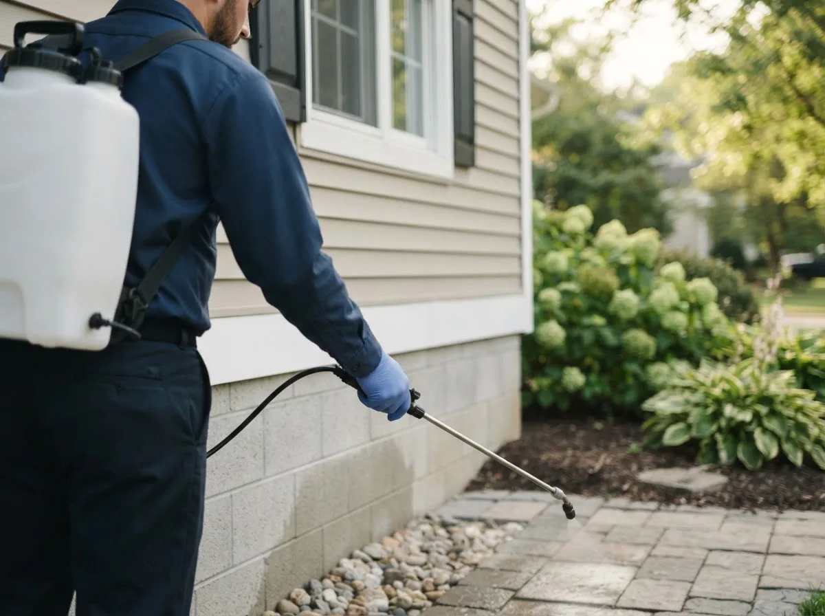 Pest control technician inspecting a home in Schellsburg, PA